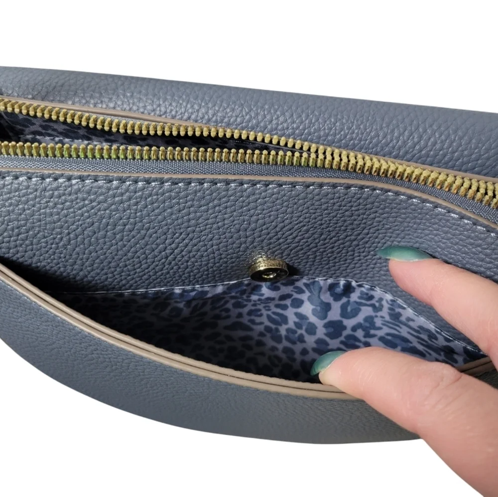 Nanette Lepore Half Moon Crossbody Bag | Vegan Leather & Suede | Top Zip Flap - Picture 8 of 12